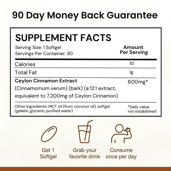 Ceylon Cinnamon 7200mg Equivalent with MCT Oil